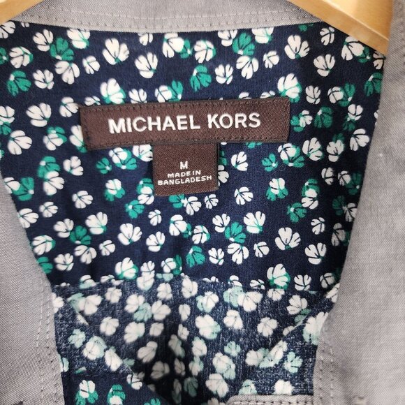 Michael Kors Mens Short Sleeve Floral Button-Up‎ Shirt Medium Cotton Elastane - Picture 6 of 7